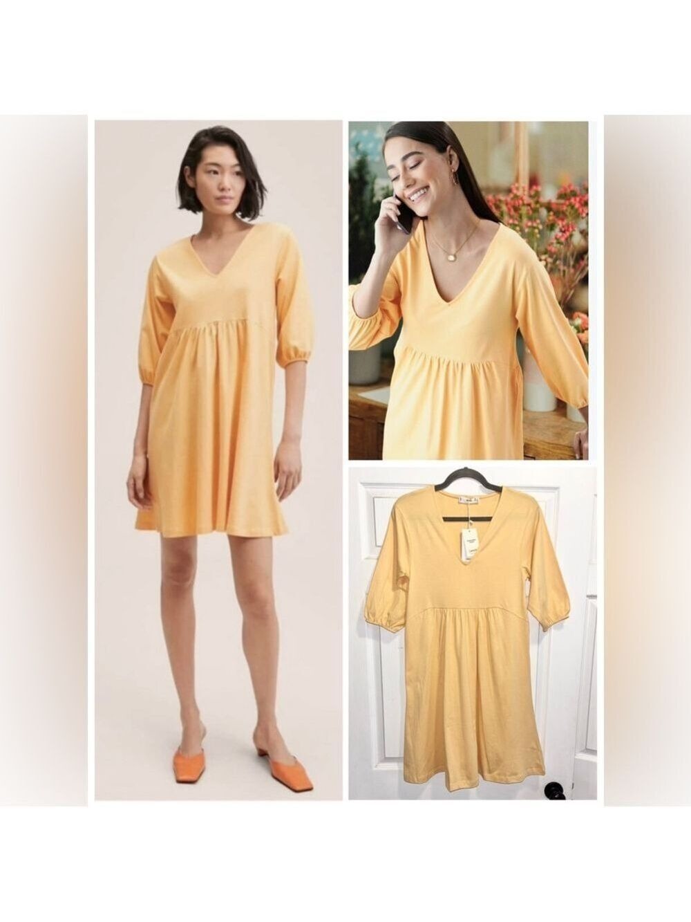 NWT Mango MNG Cotton Oversized Mini Dress Pastel Orange Yellow Size 2 Brand New